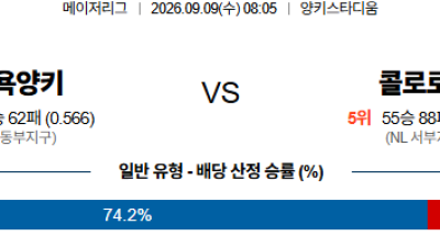09월09일 뉴욕양키스:콜로라도 MLB 분석 및 예측 :    올인구조대 시즌2 스포츠분석