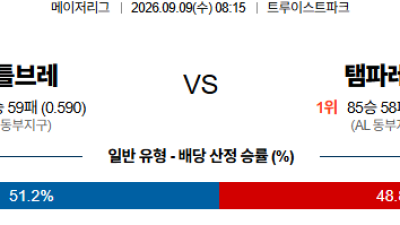 09월09일 애틀랜타:탬파베이 MLB 분석 및 예측 :    올인구조대 시즌2 스포츠분석
