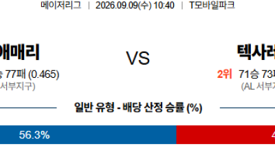 09월09일 시애틀:텍사스 MLB 분석 및 예측 :    올인구조대 시즌2 스포츠분석