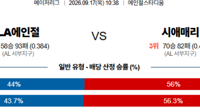 09월17일 LA에인절스:시애틀 MLB 분석 및 예측 :