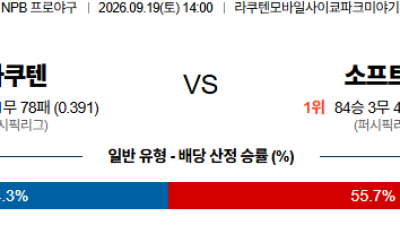 09월19일 라쿠텐:소프트뱅크 NPB 분석 및 예측 :