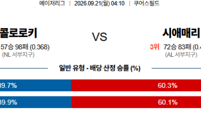 09월21일 콜로라도:시애틀 MLB 분석 및 예측 :