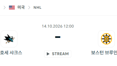 [아이스하키 NHL] 10월14일 산호세 샤크스 vs 보스턴 브루인스 분석 중계