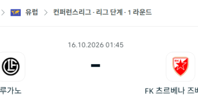 [UEFA 컨퍼런스리그] 10월16일 루가노 vs 츠르베나 즈베즈다 분석 중계