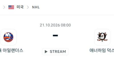 [아이스하키 NHL] 10월19일 뉴욕 아일랜더스 vs 애너하임 덕스 분석 중계