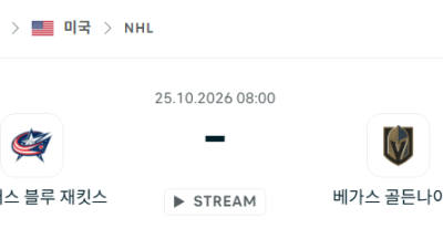 [아이스하키 NHL] 10월25일 콜럼버스 블루재키츠 vs 베가스 골든나이츠 분석 중계