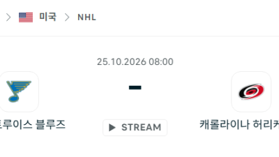 [아이스하키 NHL] 10월25일 세인트루이스 블루스 vs 캐롤라이나 허리케인스 분석 중계