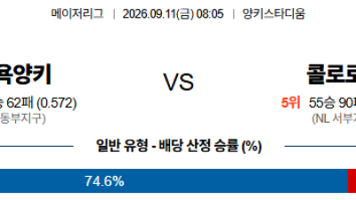09월11일 뉴욕양키스:콜로라도 MLB 분석 및 예측 :