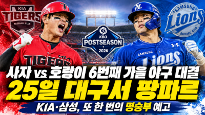 36년 만의 PO 재회…삼성-KIA, 25일 대구서 ‘사자 vs 호랑이’ 6번째 가을전쟁
