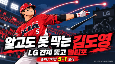 알고도 못 막았다…김도영 멀티포, LG 견제 뚫고 준PO 1차전 지배